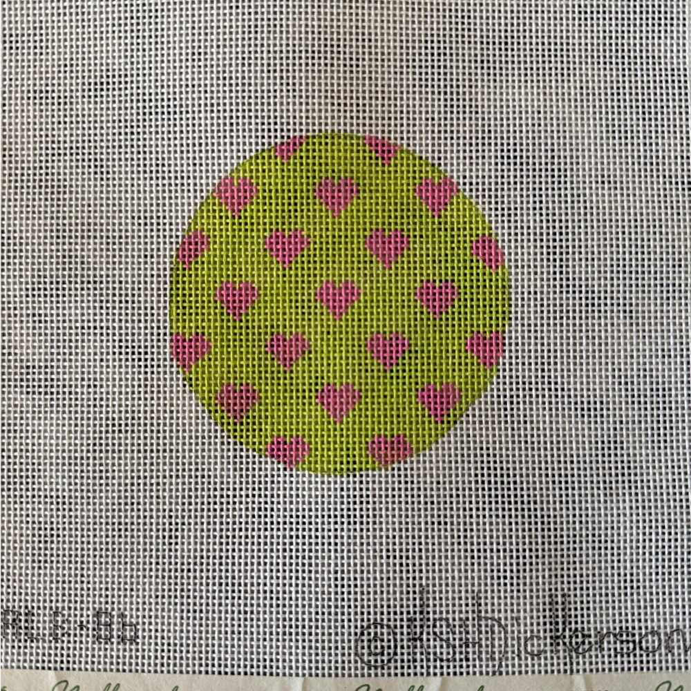 Green and Pink Heart Pattern Needlepoint Canvas